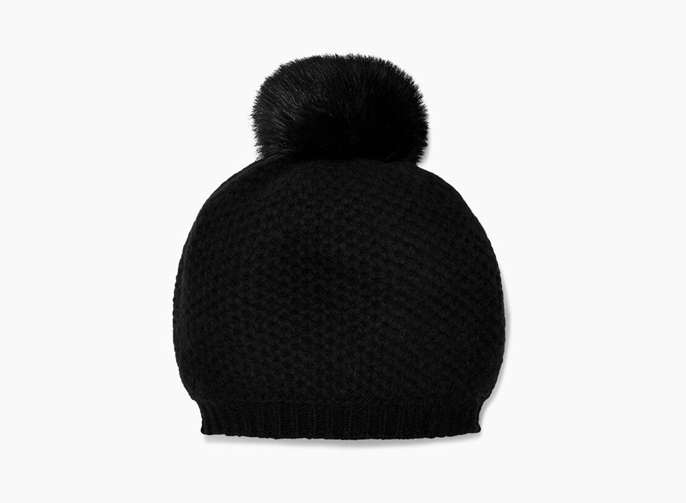 Ugg Aislinn Honeycomb Knit Pom - Womens Beanies - Black - NZ (7243PCHUS)